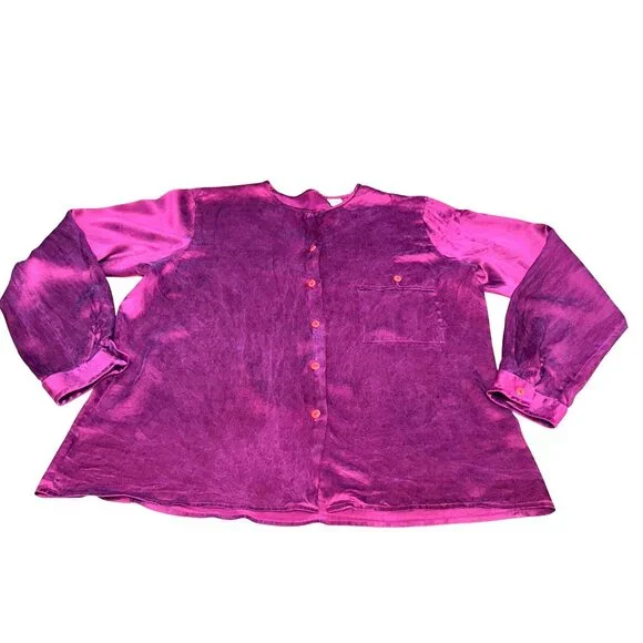 Vintage All Silk Blouse by Jonathan Logan 14 Magenta Long Sleeve 80s Retro Chic - Picture 9 of 9